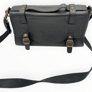 Indian Motorcycle Black Leather Crossbody Messenger Bag Brass Buckles